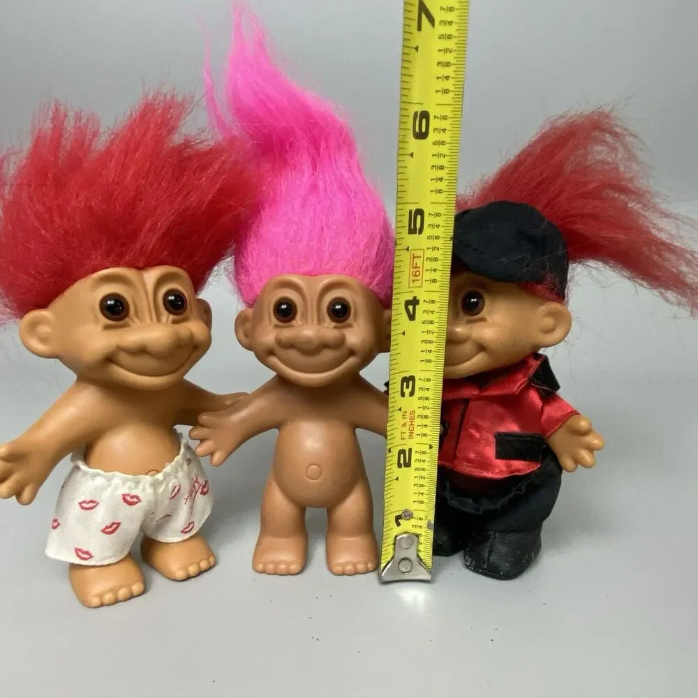 Vintage Russ Troll Dolls Red Purple Pink Hair Russ Trolls Dressed Nude Lot of 4